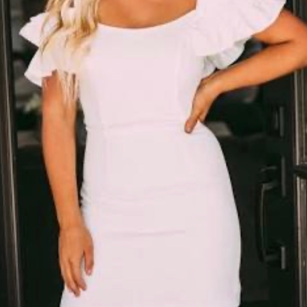 White off the shoulder dress- these three boutique